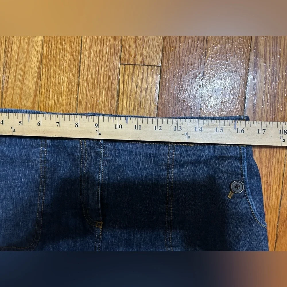 Ann Taylor Stretch Dark Denim Western Causal Skirt Size 8 With Pockets